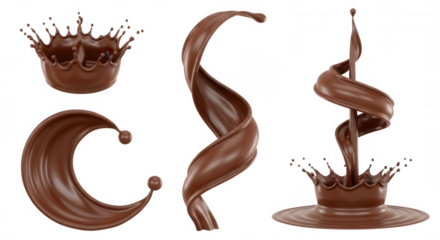 Chocolate splashes swirling liquid isolated on a transparent background