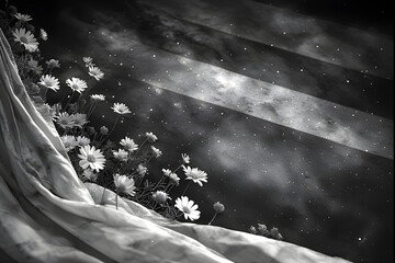 a black and white Netherlands independence Day celebration abstract background in national flag colours with flowers.
