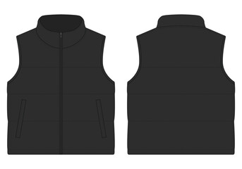 Black puffer vest template front and back view