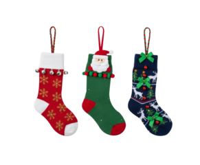 Decorative Christmas socks with festive patterns png isolated on transparent background