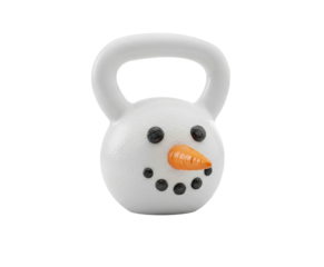 White kettlebell designed as snowman head for Christmas png isolated on transparent background