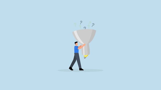 Solving problem, intelligent entrepreneur utilizing funnel to derive answers from question mark