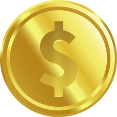 Vector gold coin with dollar symbol. Shiny money icon symbolizing wealth, success, and prosperity. Perfect for business design, banking, and financial projects.