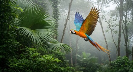 beautiful parrot with forest in the background