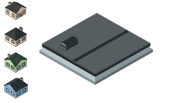 Isometric realistic roof designs with variant color styles