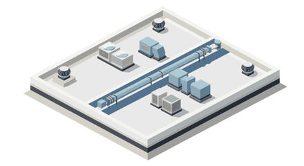 Isometric urban roof scene with hvac systems and equipment in 3d style