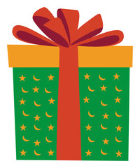 Festive Christmas Gift Box Vector – Holiday Present with Red Bow and Green Wrapping