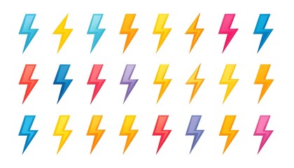 Colorful Lightning Bolt Icons Set.