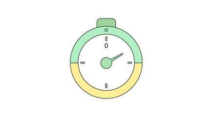A simple, digital-style stopwatch icon with green and yellow accents. The timer is in action