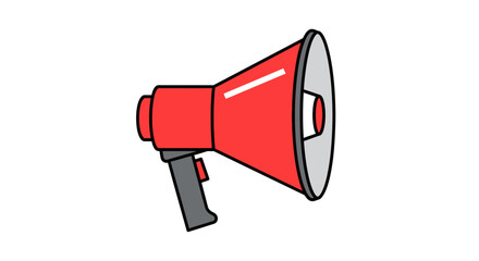 A simple illustration of a red handheld megaphone, outlined in black, against a white background. It appears ready to amplify sound
