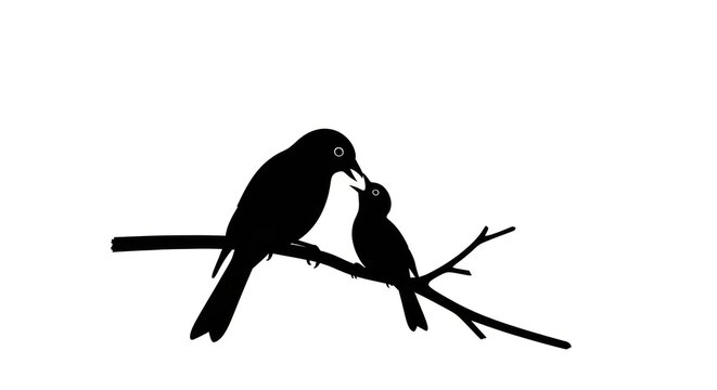 Two birds perched on a branch with one bird feeding the other.