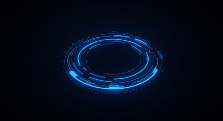 Glowing blue circular interface with futuristic design on dark background
