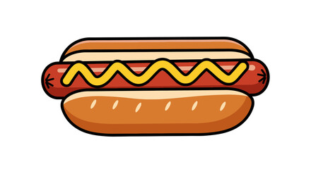 A simplified cartoon depiction of a hot dog on a bun with mustard. The bun is lightly toasted