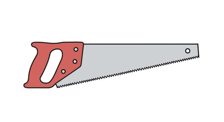 Vector illustration of a hand saw, featuring a red handle and a silver blade with sharp teeth. Isolated on white
