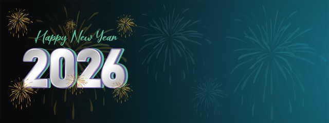 Metallic Gradient 2026 New Year Fireworks Banner