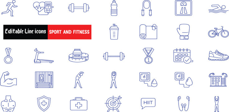 Collection of Sport and Fitness Line Icons A Visual Guide to Wellness and Athletic Activities