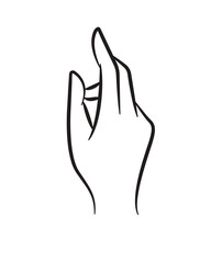 A minimalist and elegant line art illustration of a hand performing a finger snap. This simple hand sketch design on a dark/black background is perfect for conveying the concepts of speed, success.