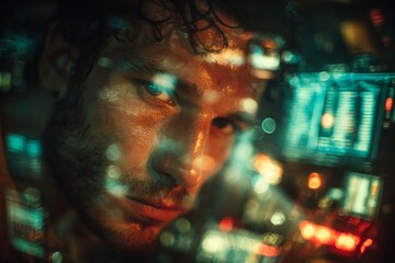 Creative workspace energy: designer in action. Economic indicators. Creative coding in a colorful, vibrant work environment. Performance metrics. Business metrics.