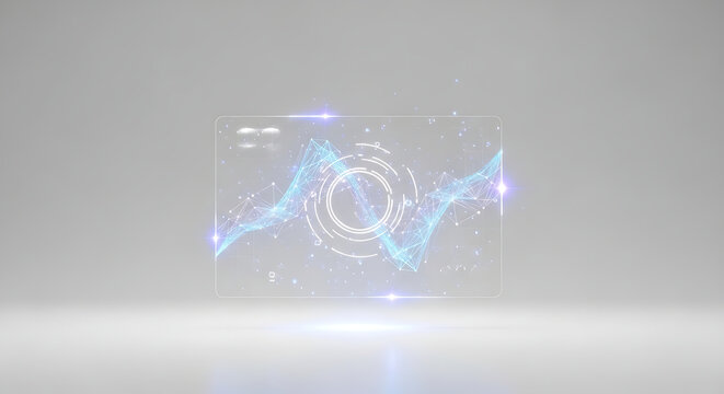 Futuristic Interface Displaying Network Data on Transparent Glass with Glowing Effects.