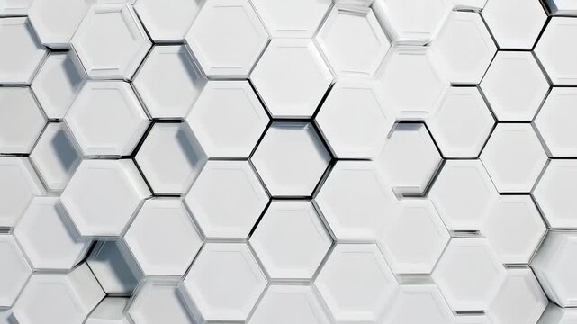 Bright white hexagonal tiles forming an intricate 3D geometric pattern with subtle shadows and reflections