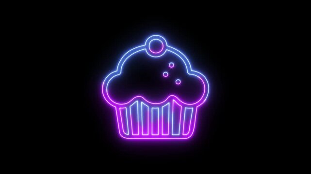Cupcake Neon Animation, Glowing Dessert Icon Animation