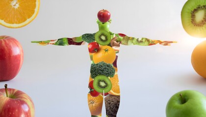 Anatomy Silhouette Composed of Floating Produce