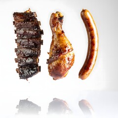 Barbecue Meat Pieces Mid Air with Glossy Glaze