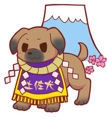 Tosa Dog with Shimenawa and Mt. Fuji – Powerful Hand-Drawn Japanese Champion Illustration