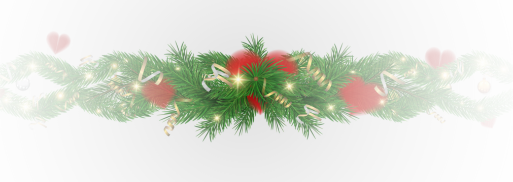 Garland of spruce branches. Christmas holiday decorations, realistic live fir tree effect with decorations for poster banners, png vector.Adobe Illustrator Artwork	
