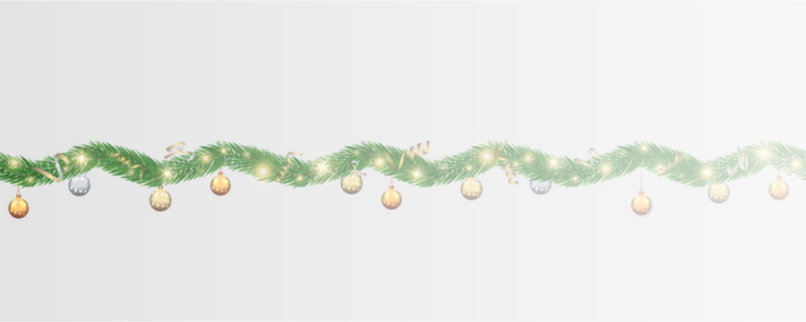 Garland of spruce branches. Christmas holiday decorations, realistic live fir tree effect with decorations for poster banners, png vector.Adobe Illustrator Artwork	
