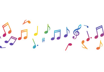 Colorful Musical Notes Floating on a White Background.