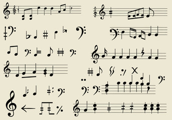 Collection of Musical Notation Symbols and Staffs.