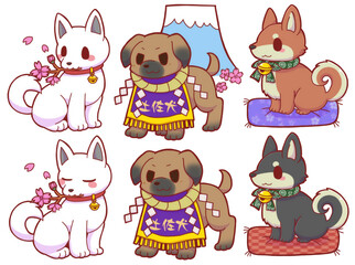 Hand-drawn Traditional Japanese Dog Collection – Adorable Shiba, Kishu, and Tosa