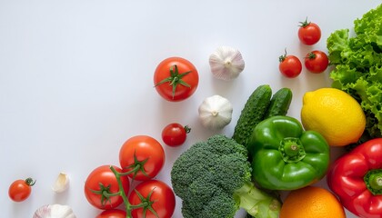 Colorful Produce Cluster on White with Copy Space