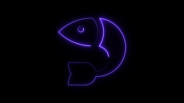Glowing purple neon fish silhouette abstract animation dark background vibrant aquatic symbol motion graphic
