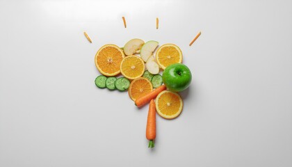 Creative Brain Made of Fruits and Vegetables