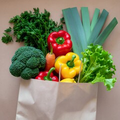 Colorful Produce Overflowing from Kraft Paper Bag