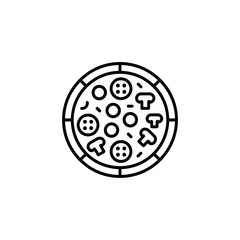 Simple line art icon of a delicious pepperoni and mushroom pizza