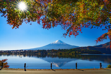 Mountain fuji with red maple in Autumn, Kawaguchiko Lake, Japan