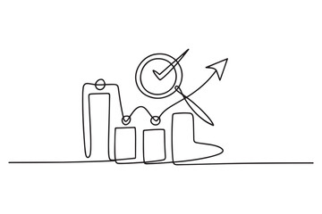 One continuous line drawing of Business performance analysis, benchmark metrics audit concept. one line Icon drawing with white background