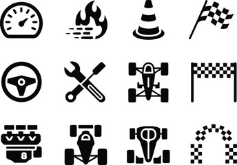 Racing Icons Speed, Flame, Cone, Flag, Steering Wheel, Wrench, Formula 1 Cars, Checkered Flag, Engine