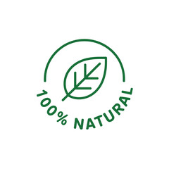 Green 100 percent natural leaf emblem with circle