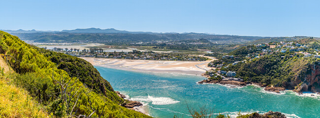 A view from West Head headland towards Leisure Island at low tide in the Knysna river , South Africa in Springtime