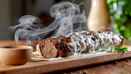 Kebab Roll with Sauce on Rustic Table