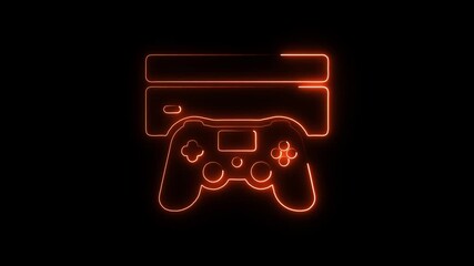 Neon gaming console and controller outline glowing orange on black background digital art abstract concept for gaming - Powered by Adobe