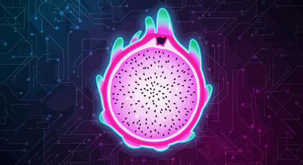 Digital Dragon Fruit Slice on Circuit Board Background Tech Food Fusion