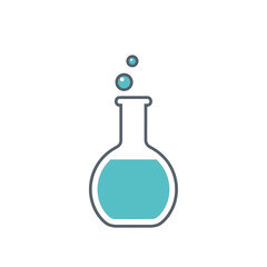 Simple vector illustration of a round-bottom flask with a bubbling turquoise chemical solution.