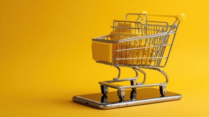 miniature shopping cart on smartphone screen