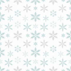 seamless silver and blue snowflake pattern on white background, elegant frosty winter texture for christmas wrapping paper and festive designs