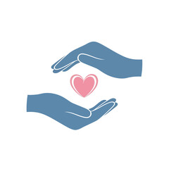 Fototapeta premium Two hands cupping a pink heart, symbolizing care, protection, and love, on a white background.